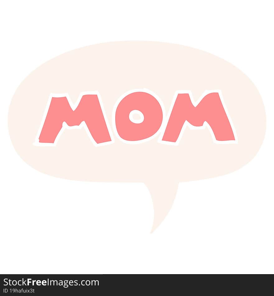 cartoon word mom and speech bubble in retro style