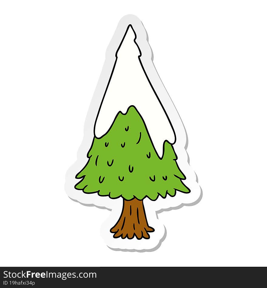 sticker cartoon doodle single snow covered tree