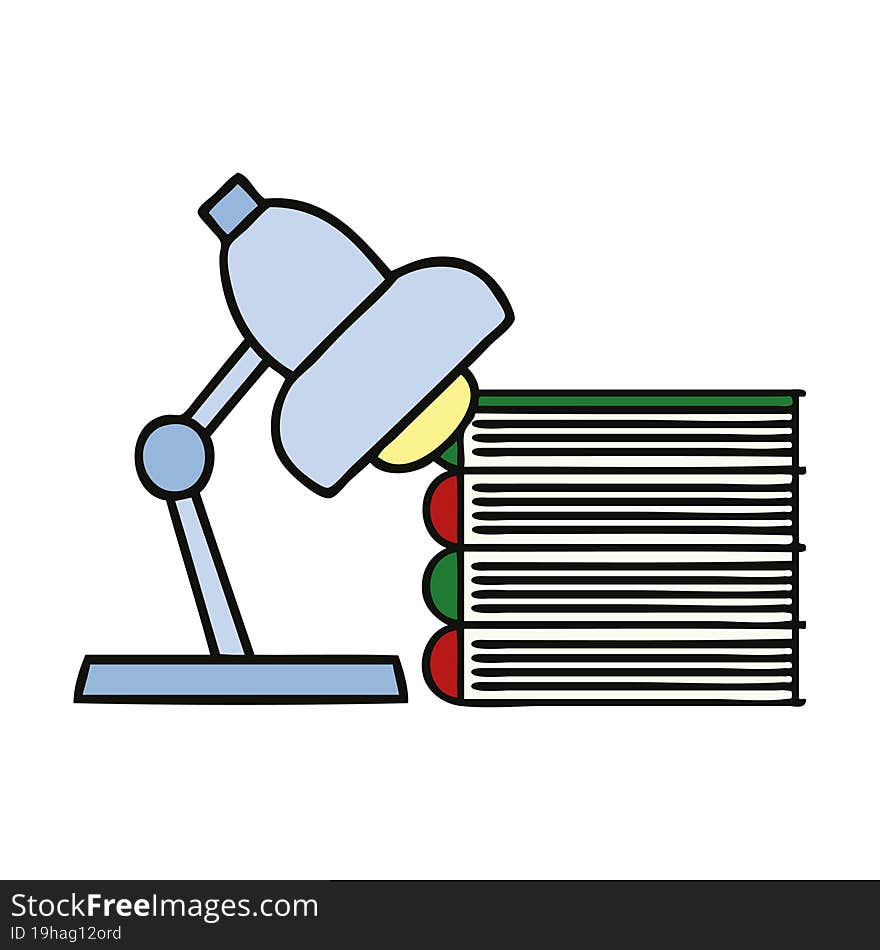 cute cartoon of a study books and lamp