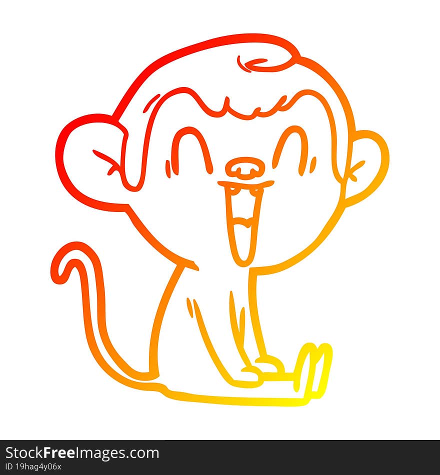 warm gradient line drawing cartoon laughing monkey