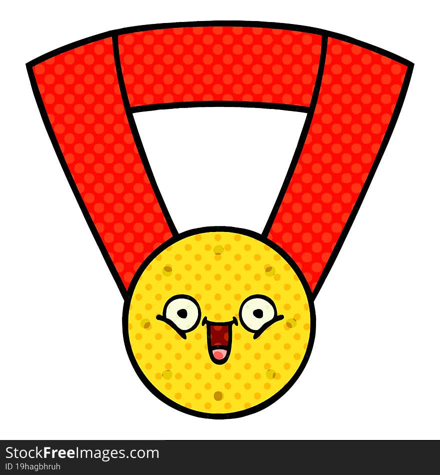 Comic Book Style Cartoon Gold Medal