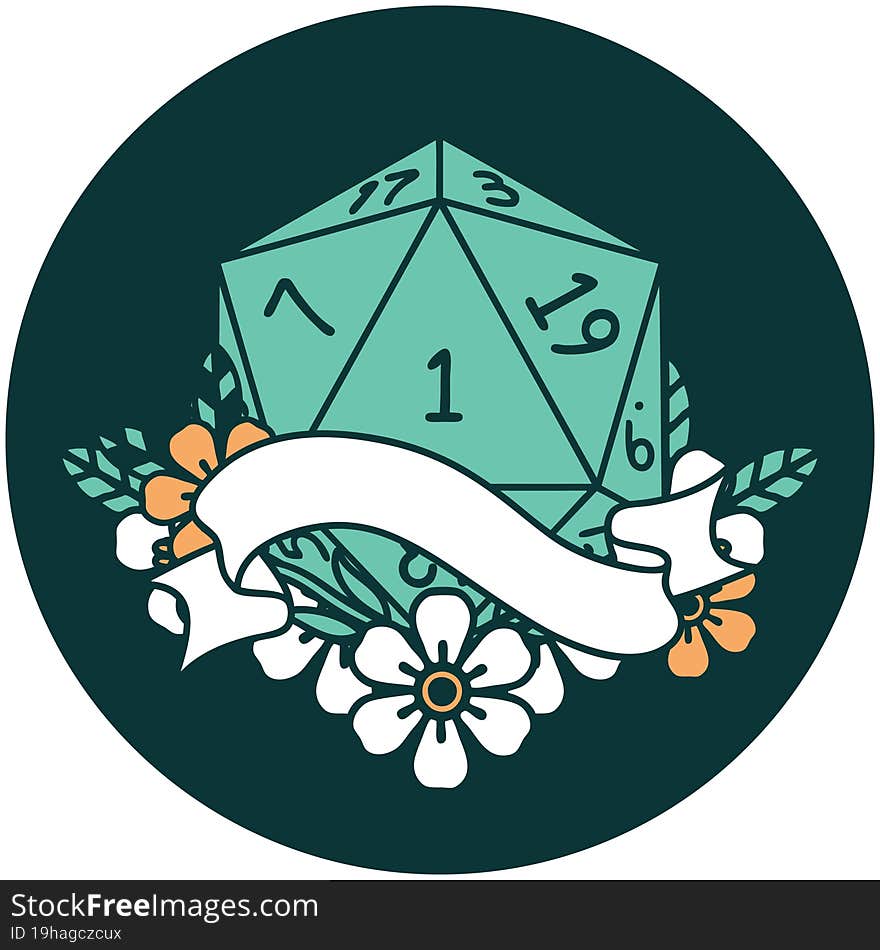 natural one d20 dice roll icon