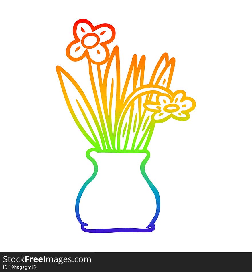 rainbow gradient line drawing flowers in vase