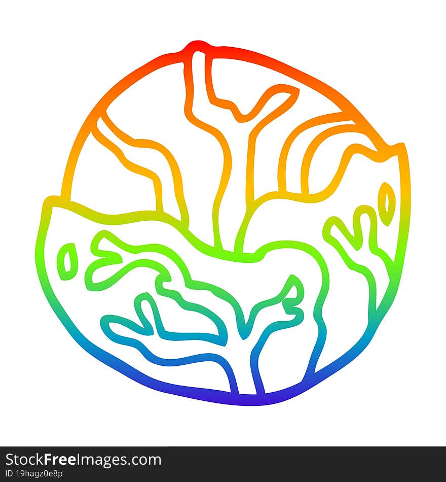 rainbow gradient line drawing of a cartoon cabbage