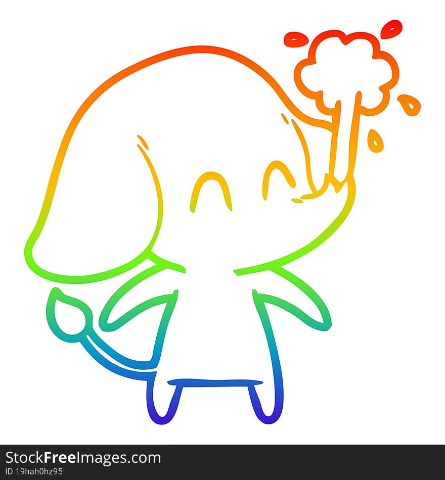 Rainbow Gradient Line Drawing Cute Cartoon Elephant Spouting Water