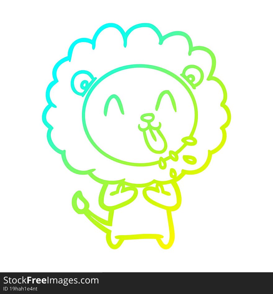 cold gradient line drawing of a happy cartoon lion