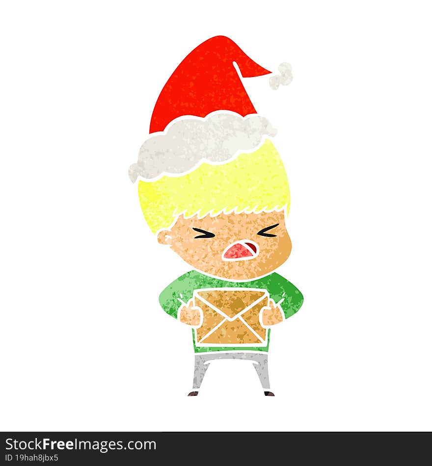 retro cartoon of a stressed man wearing santa hat