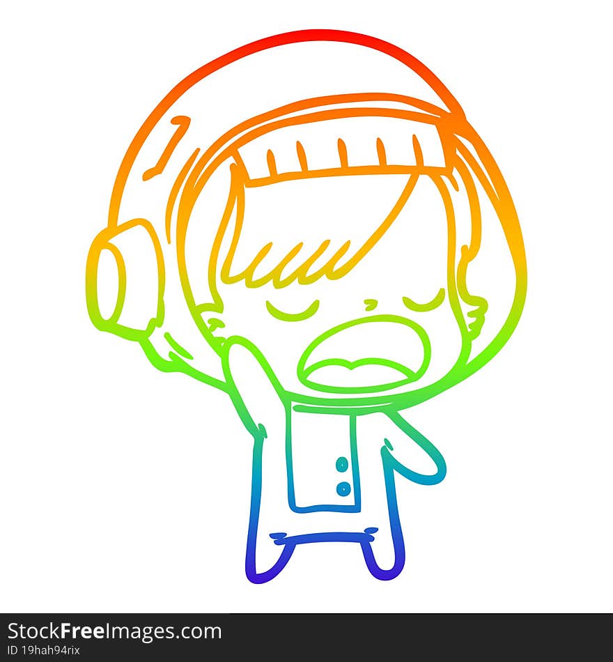 rainbow gradient line drawing cartoon astronaut woman explaining