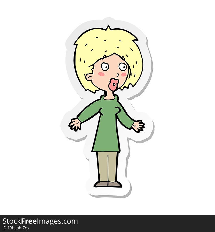 sticker of a cartoon surprised woman