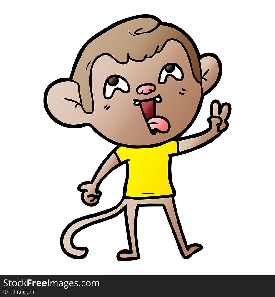 crazy cartoon monkey giving peace sign. crazy cartoon monkey giving peace sign