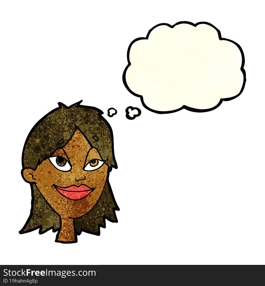 Cartoon Happy Woman With Thought Bubble