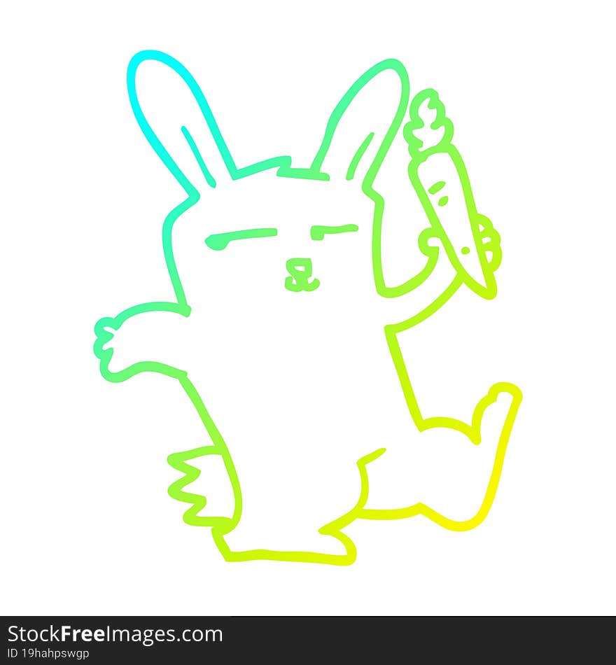 cold gradient line drawing of a cartoon rabbit with carrot