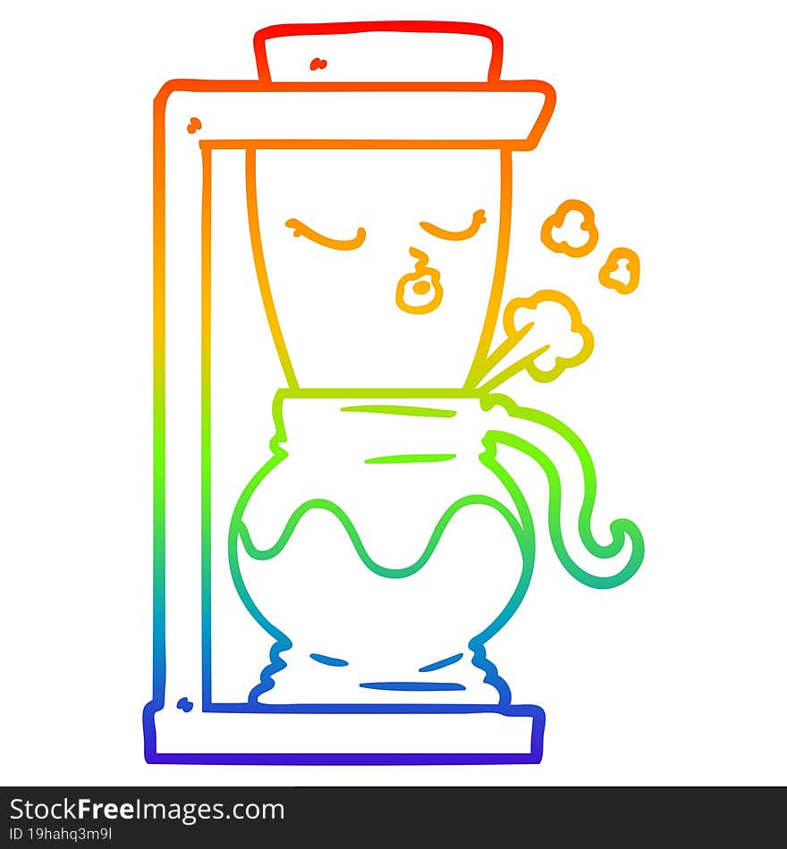 rainbow gradient line drawing of a cartoon filter coffee machine