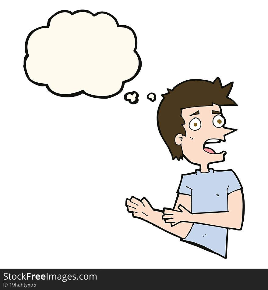 cartoon stressed man with thought bubble