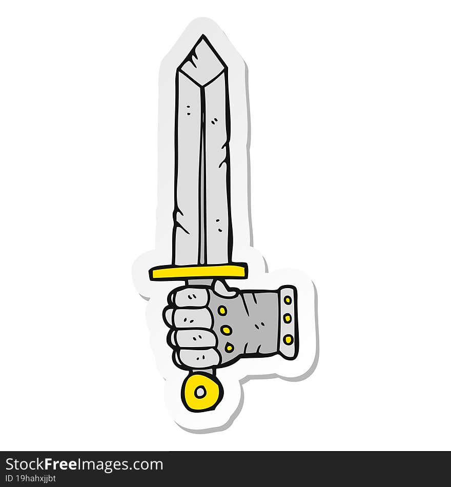 sticker of a cartoon hand holding sword