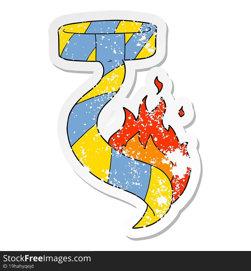 Distressed Sticker Of A Cartoon Burning Tie