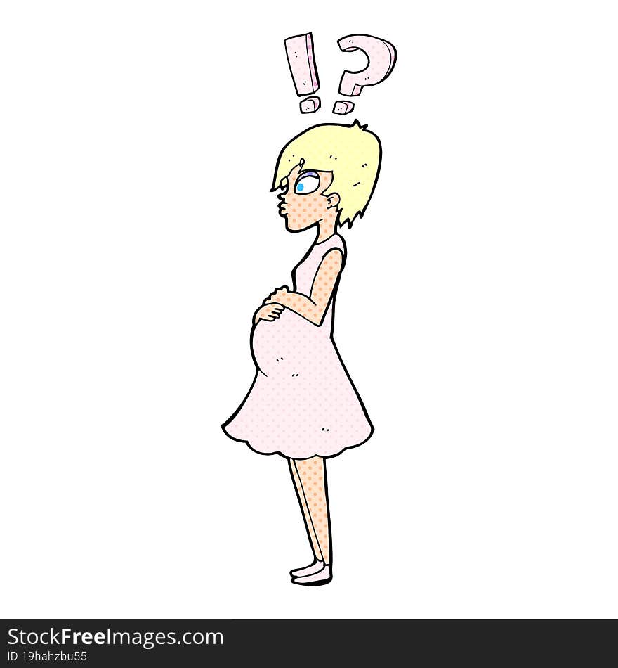 Cartoon Confused Pregnant Woman