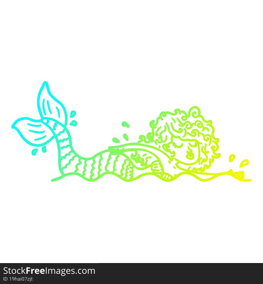 cold gradient line drawing cartoon mermaid