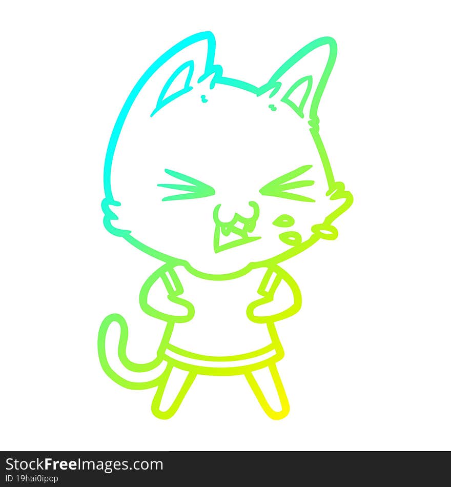 cold gradient line drawing cartoon cat hissing