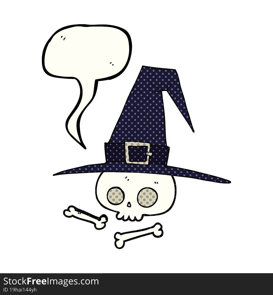 Comic Book Speech Bubble Cartoon Witch Hat With Skull