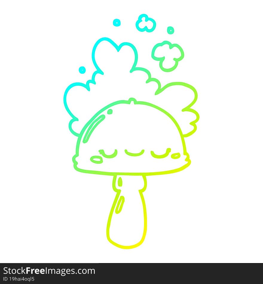 cold gradient line drawing of a cartoon mushroom with spoor cloud