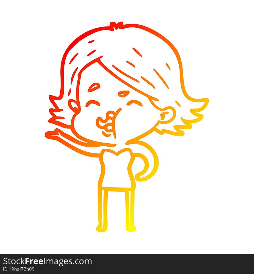 Warm Gradient Line Drawing Cartoon Girl Pulling Face