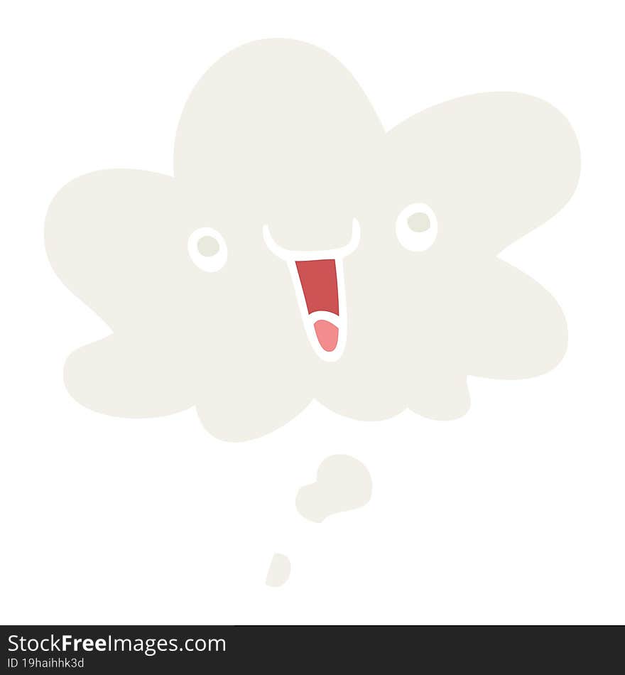 cute happy cartoon face with thought bubble in retro style