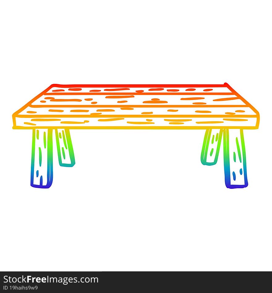 Rainbow Gradient Line Drawing Wooden Table