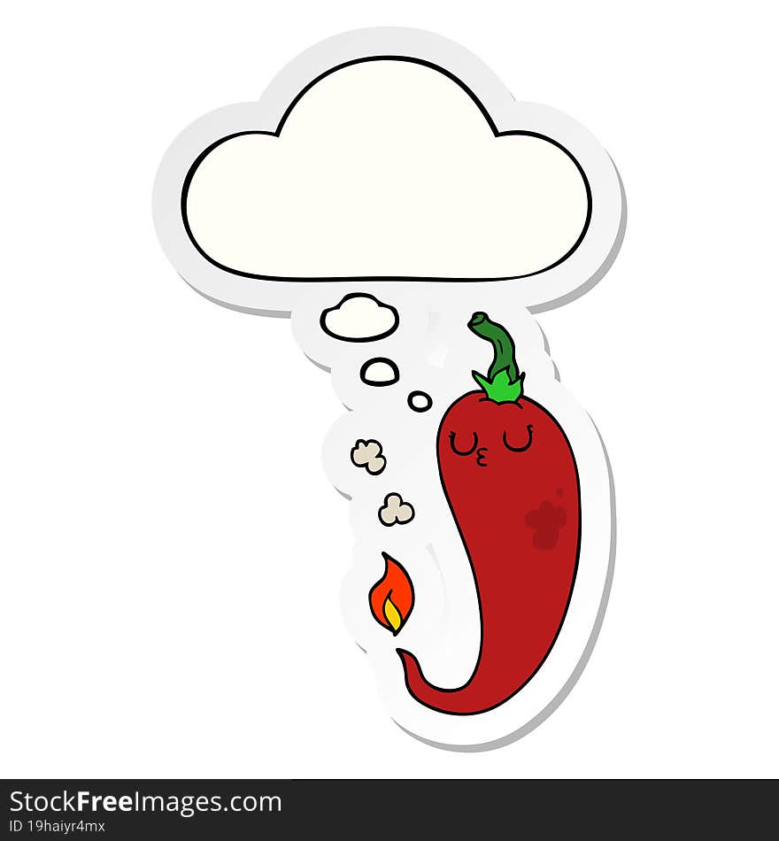 cartoon hot chili pepper and thought bubble as a printed sticker