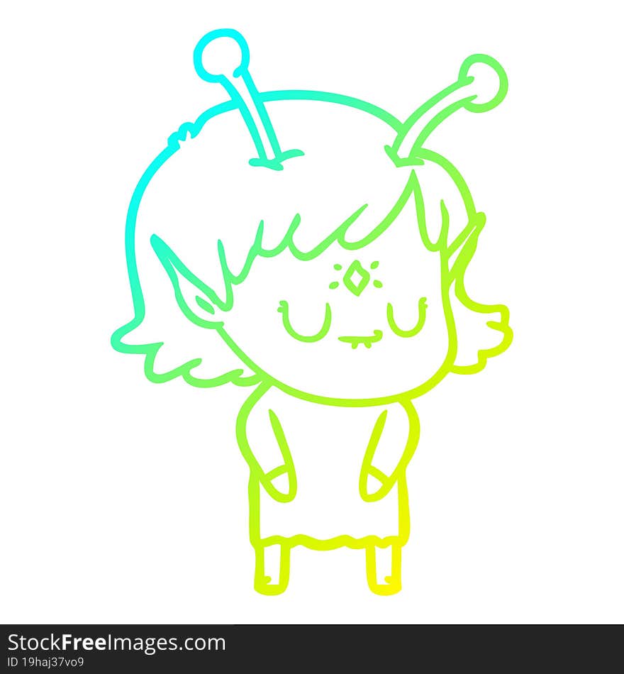 cold gradient line drawing cartoon alien girl