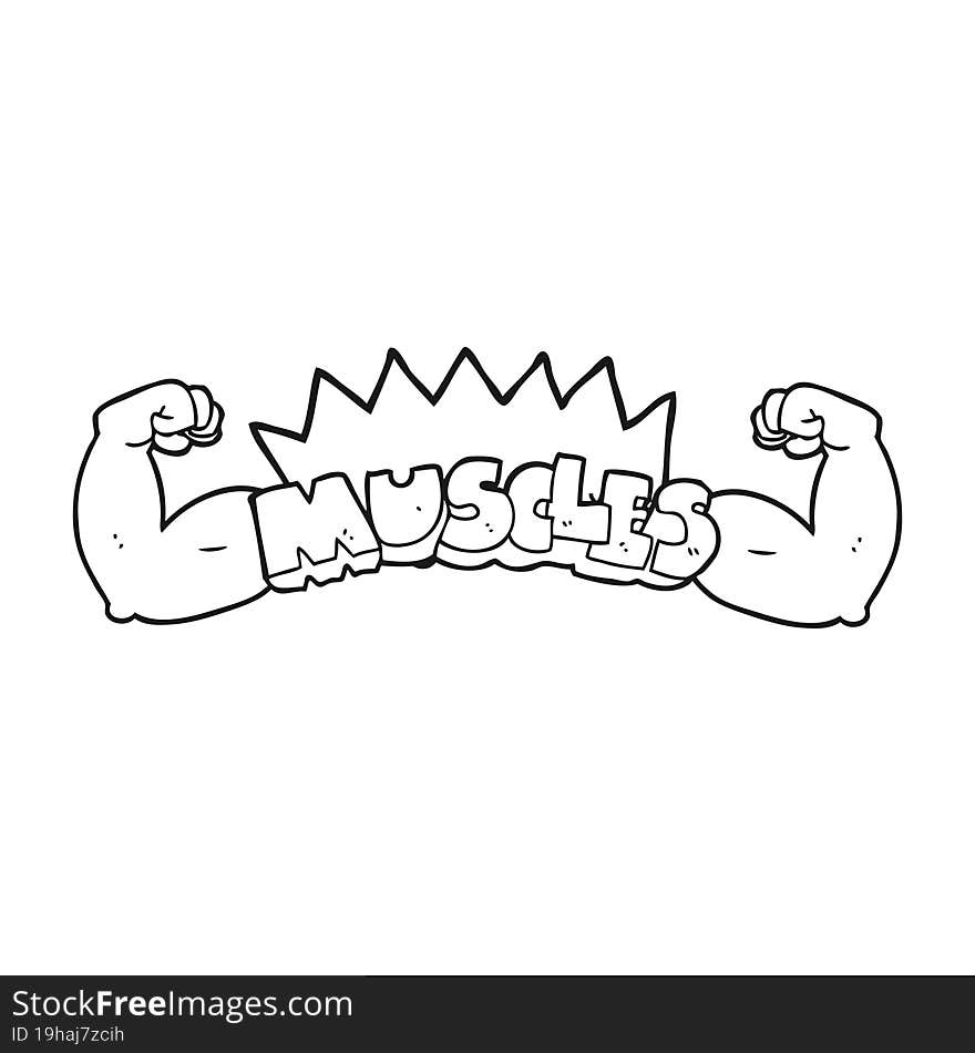 freehand drawn black and white cartoon muscles symbol