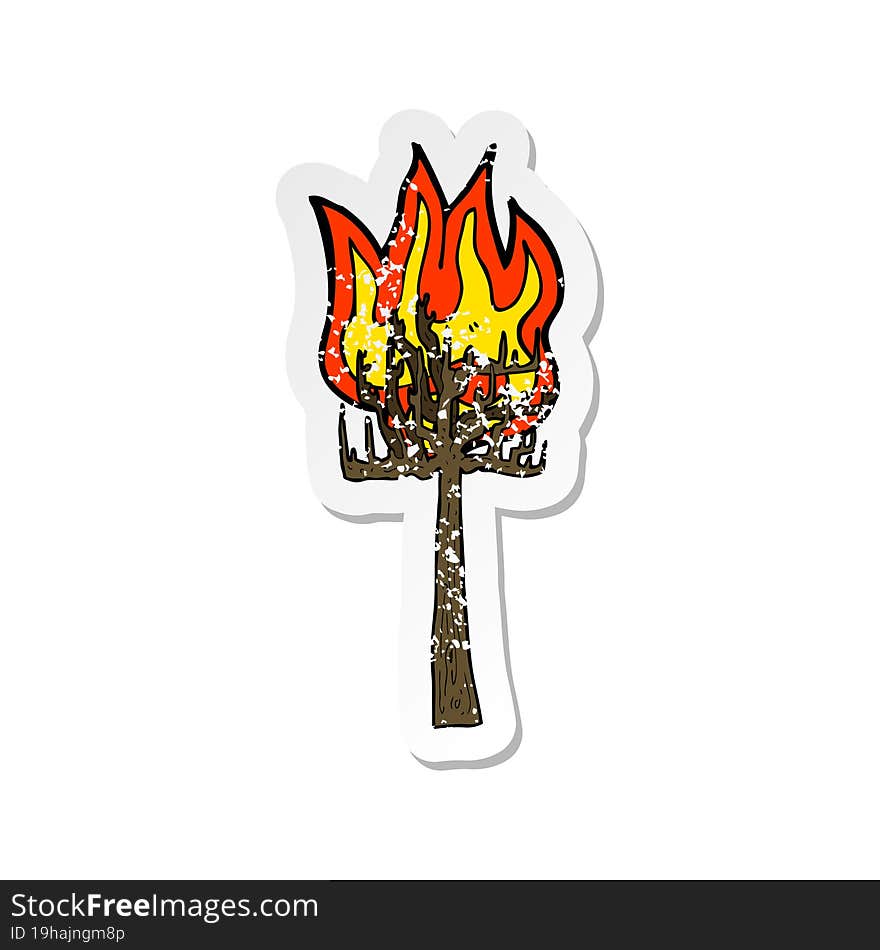 retro distressed sticker of a cartoon tree on fire