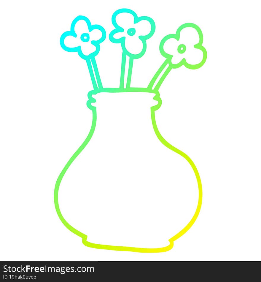 Cold Gradient Line Drawing Cartoon Vase With Flowers