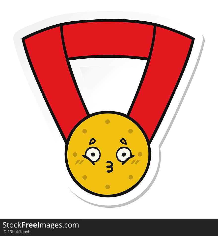 sticker of a cute cartoon gold medal