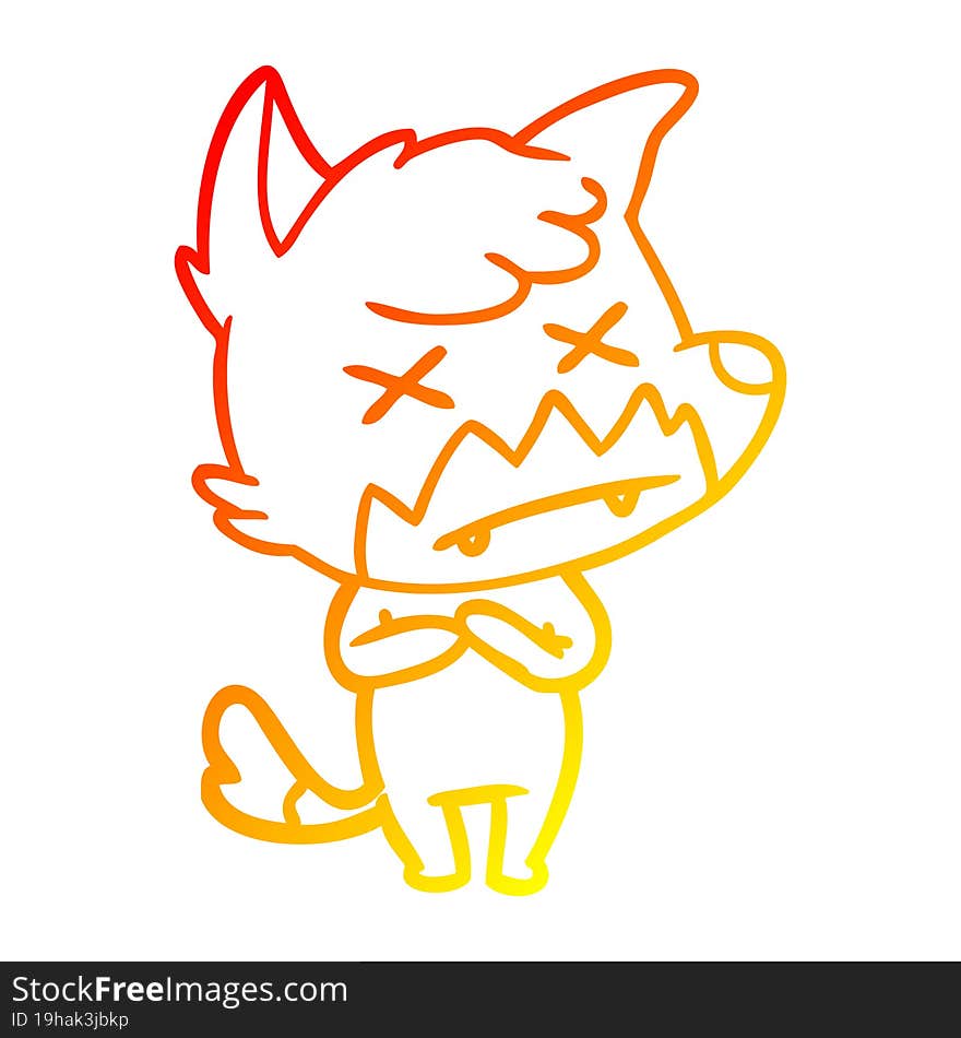 Warm Gradient Line Drawing Cartoon Cross Eyed Fox