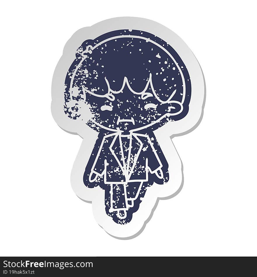 distressed old sticker kawaii cute boy in suit