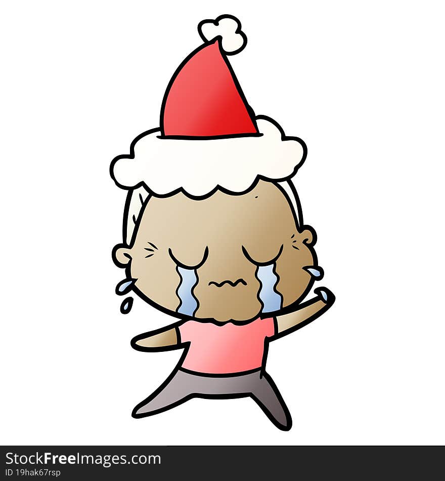 gradient cartoon of a crying old lady wearing santa hat