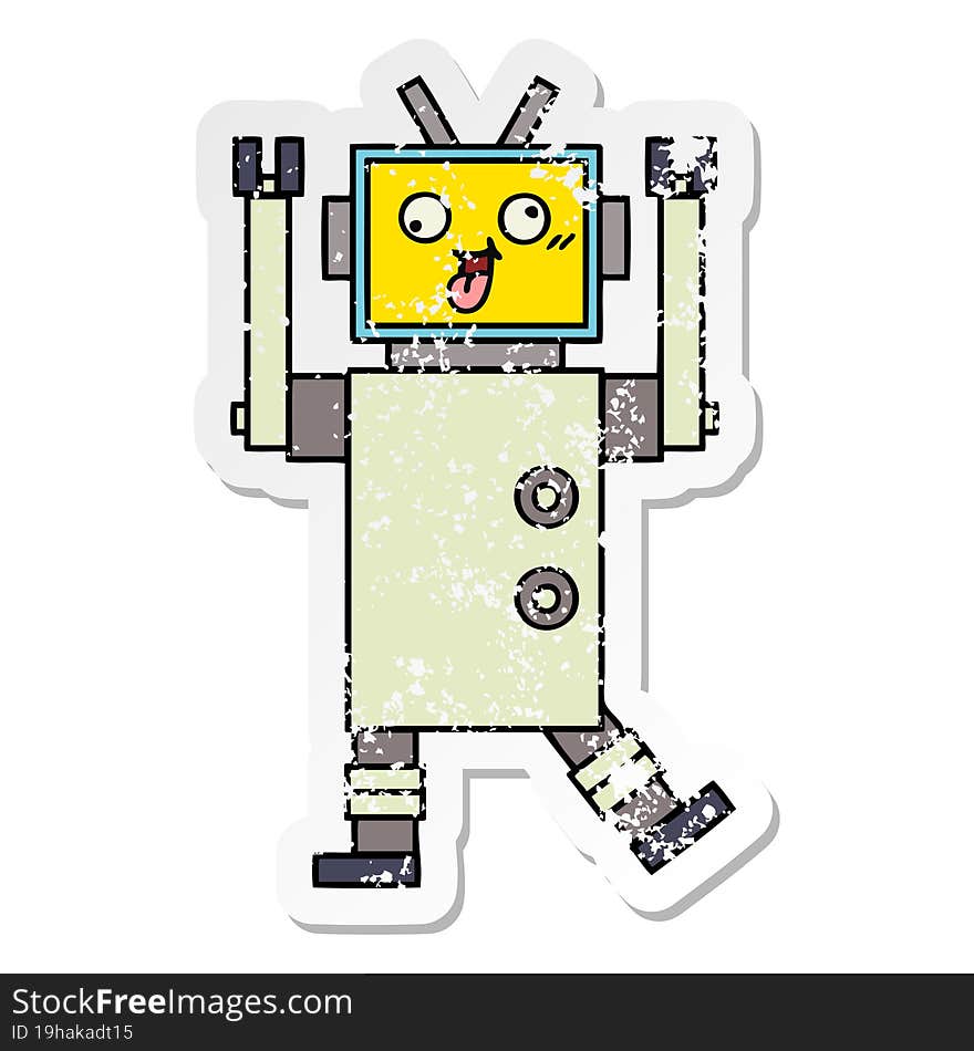 distressed sticker of a cute cartoon robot