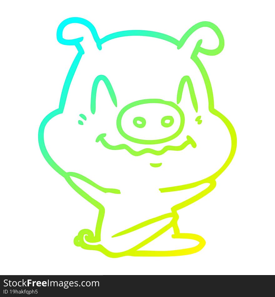 cold gradient line drawing nervous cartoon pig sitting