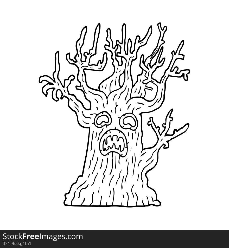 line drawing cartoon spooky tree