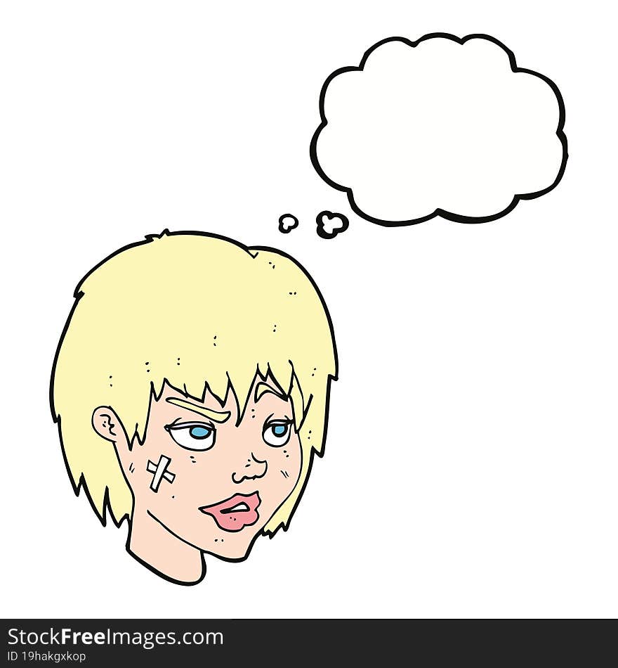 Cartoon Woman With Plaster On Face With Thought Bubble