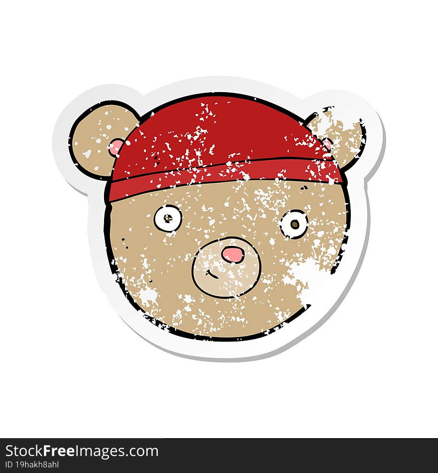 retro distressed sticker of a cartoon teddy bear face