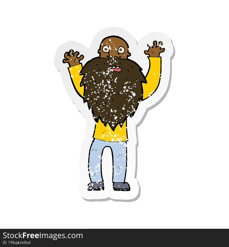 retro distressed sticker of a cartoon frightened old man with beard