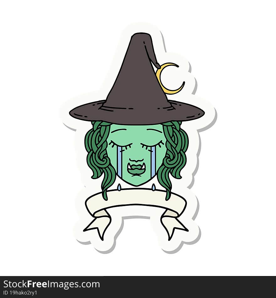 crying half orc witch character face sticker