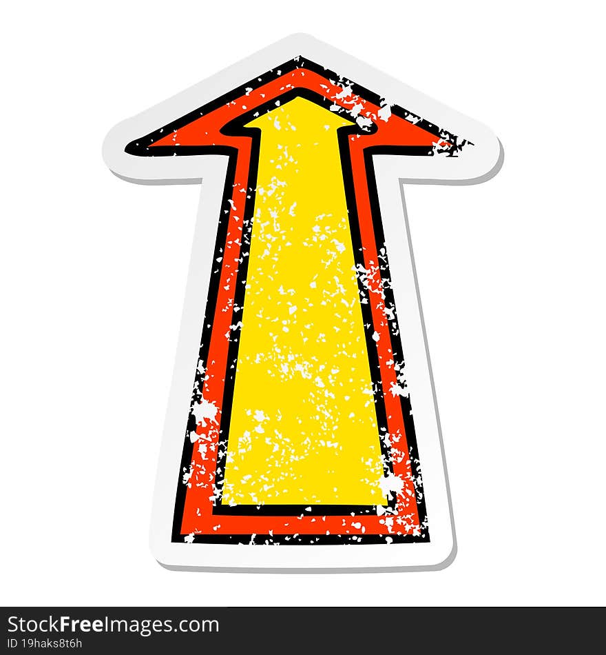 distressed sticker of a quirky hand drawn cartoon arrow