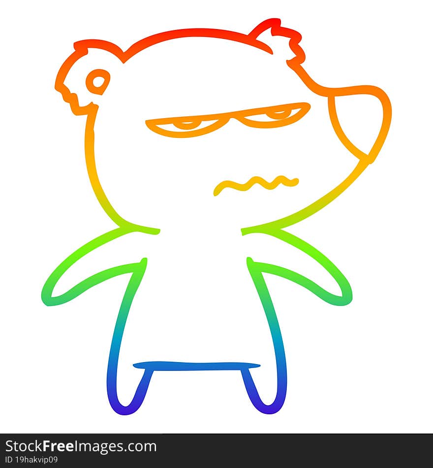 rainbow gradient line drawing of a angry bear cartoon