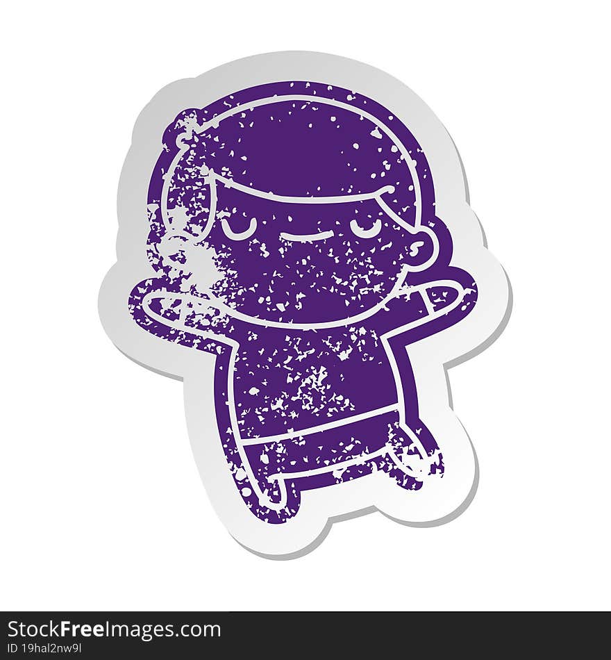 distressed old cartoon sticker of a kawaii cute boy. distressed old cartoon sticker of a kawaii cute boy