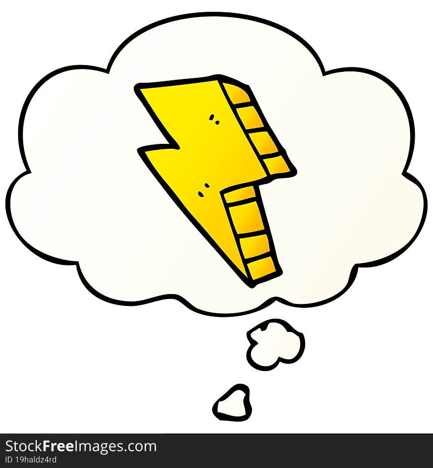 Cartoon Lightning Bolt And Thought Bubble In Smooth Gradient Style