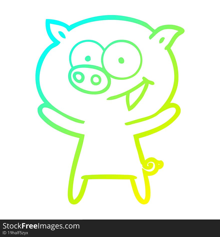 cold gradient line drawing of a cheerful pig cartoon