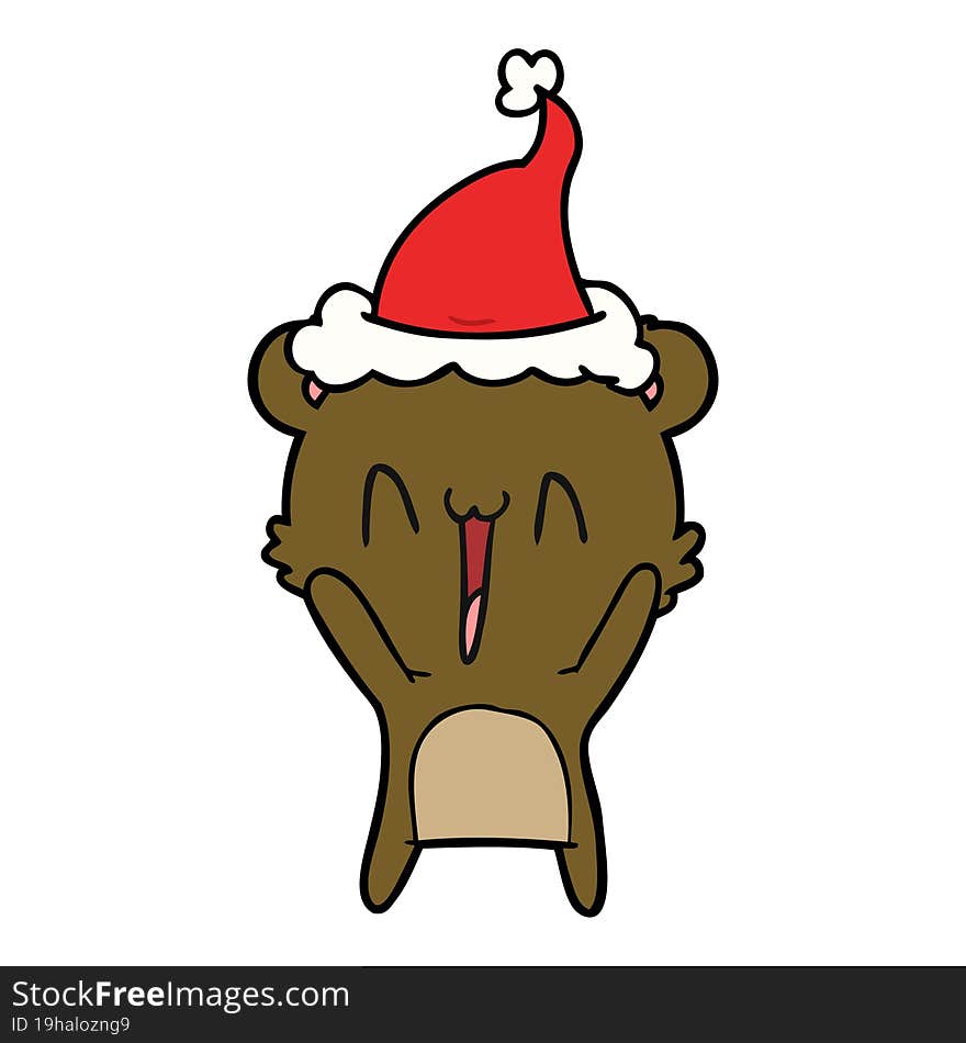 Happy Bear Line Drawing Of A Wearing Santa Hat